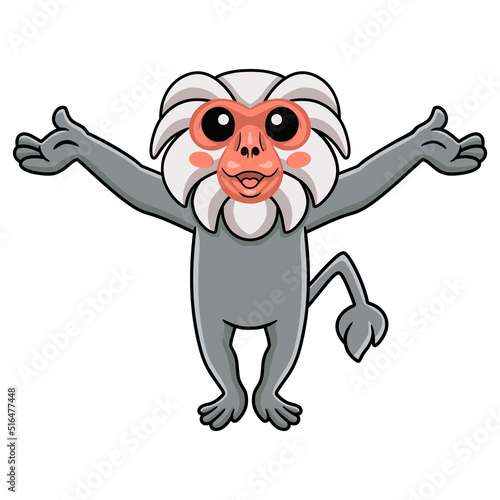 Cute little hamadryad monkey cartoon raising hands photo