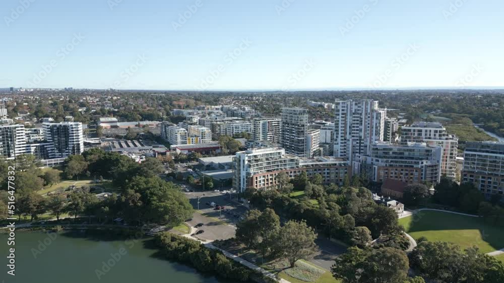 Aerial view of south west of Sydney residential apartment buildings at Wolli Creek, New South Wales Aerial view of south west of Sydney residential apartment buildings at Wolli Creek, New South Wales