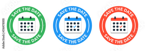 Save the date sticker event reminder with calendar icon vector illustration.