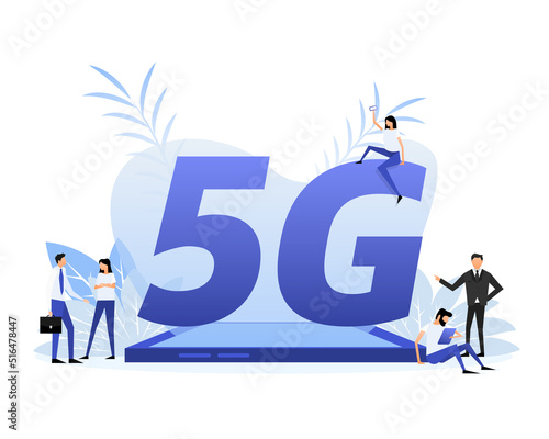 5G Sim Card. 4G technology background. Flat style characters