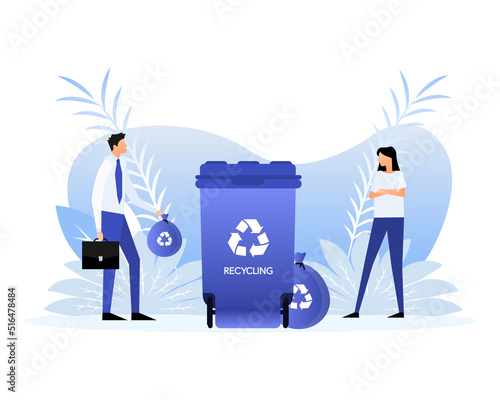 Different colored recycle waste bins vector illustration, Waste types segregation recycling.
