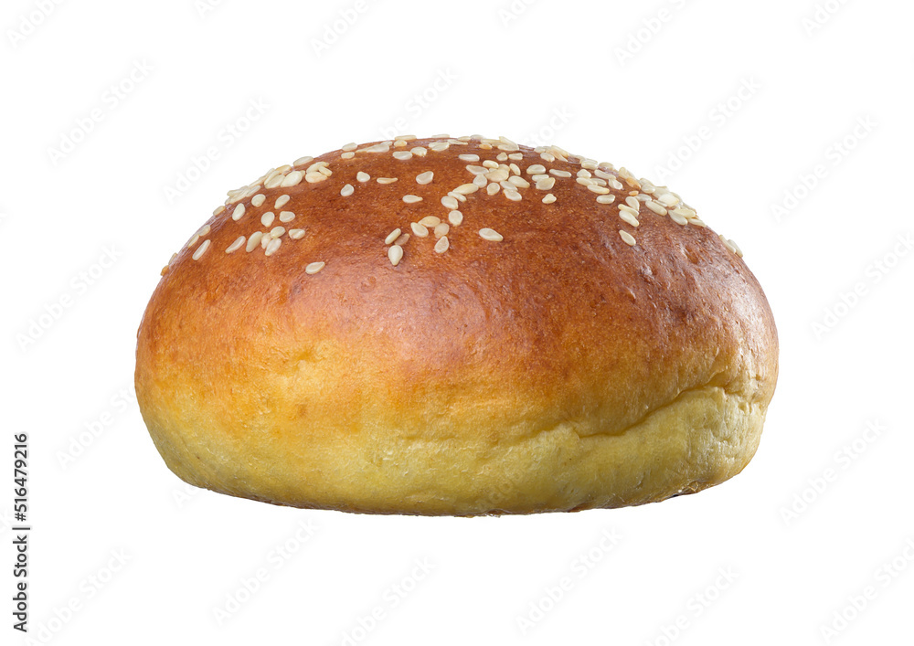 Whole round bun made of white wheat flour with sesame seeds Whole round bun made of white wheat flour with sesame seeds