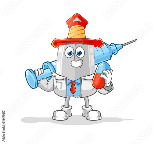 sword doctor holding medichine and injection