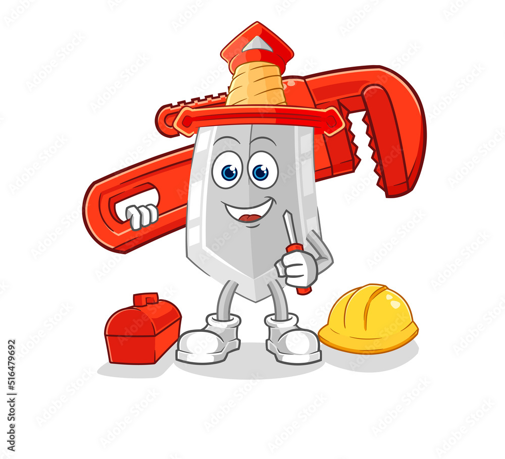 sword plumber cartoon. cartoon mascot vector