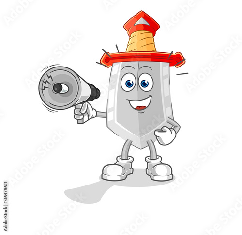 sword holding hand loudspeakers vector. cartoon character