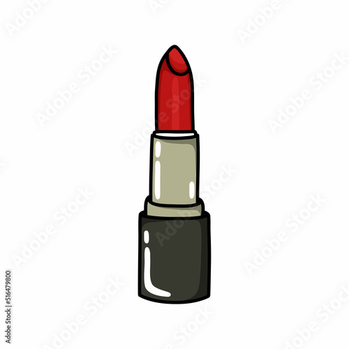 lipstick doodle icon, vector color line illustration