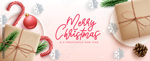 Christmas gifts vector background design. Merry christmas greeting text with gift in paper wrap elements for xmas present and messages. Vector illustration.
