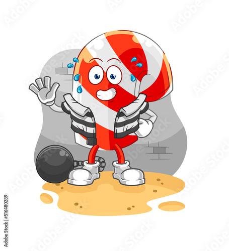candy cane criminal in jail. cartoon character