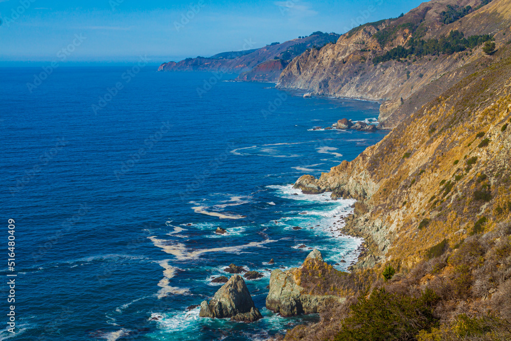 Sea Stacks Off of The Steep Cliffs of The Big Sur Coastline, Big Sur, California, USA
