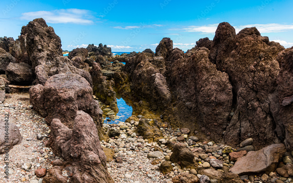 Remains of Historic Lava Flow long The Volcanic Shoreline of  at Laupahoehoe Beach Park, Hawaii Island, Hawaii, USA