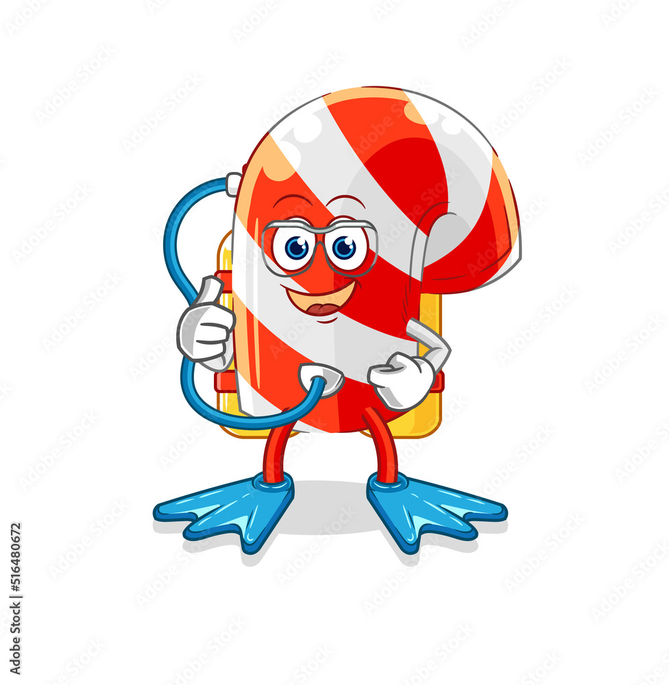candy cane diver cartoon. cartoon mascot vector