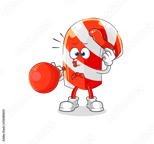 candy cane pantomime blowing balloon. cartoon mascot vector
