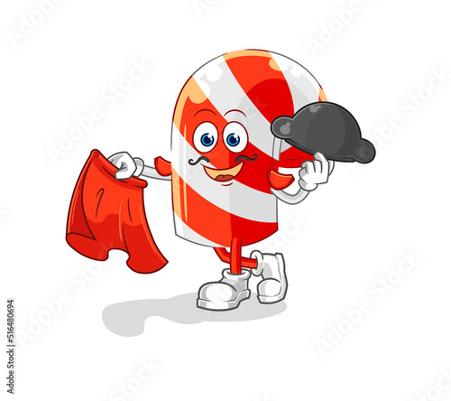 candy cane matador with red cloth illustration. character vector
