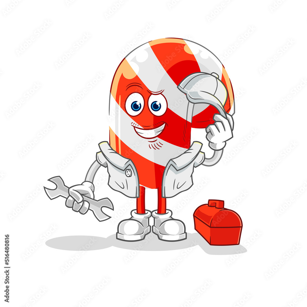 Fototapeta premium candy cane mechanic cartoon. cartoon mascot vector
