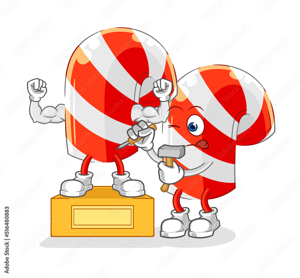 candy cane sculptor character. cartoon mascot vector