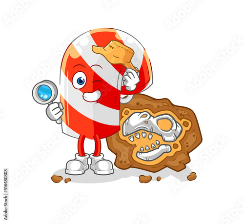 candy cane archaeologists with fossils mascot. cartoon vector