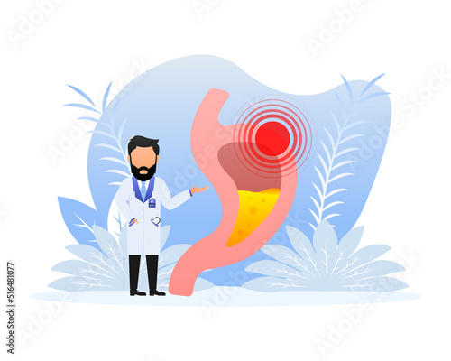 Human stomach. Healthy and unhealthy. Digestive system anatomy. Vector stock illustration.