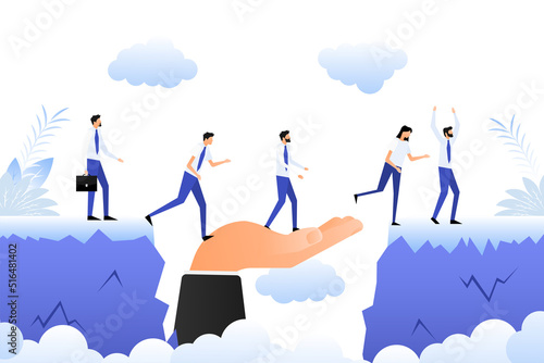Cartoon icon with people chasm. Business concept. Team concept.