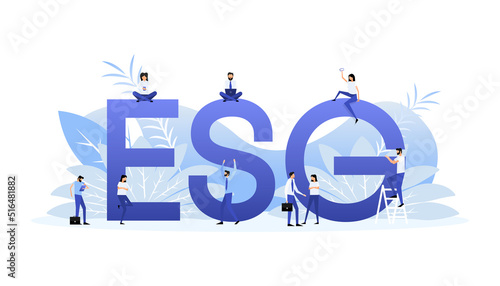 Green esg people. Finance isometric. Business concept