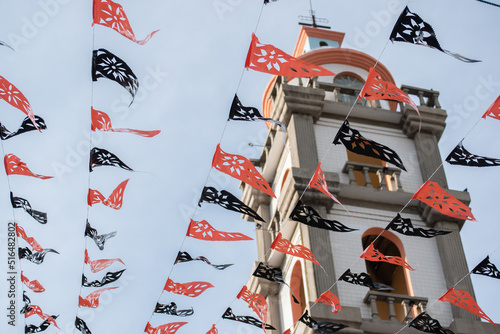 Church towel decorated with mexican day of dead stripes. 