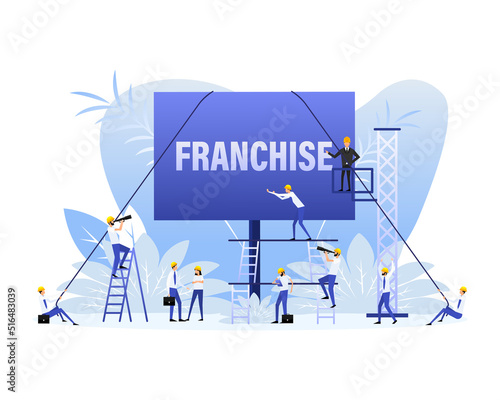Franchise plaacrd with people for marketing advertising design. Vector illustration