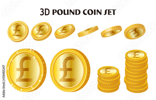 立体的な金色のポンドコインのイラストセット photo