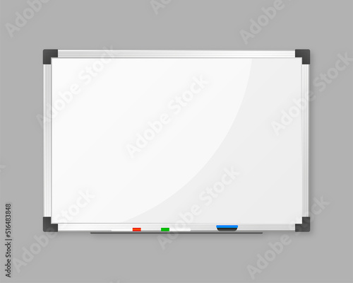 Empty whiteboard with marker, sponge-eraser and magnets.