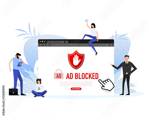 Ad blocked people in flat style. Phone icon set. Social media.