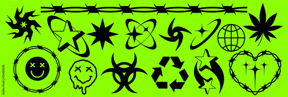 Y2k symbols retro star icons trendy acid rave Vector Image