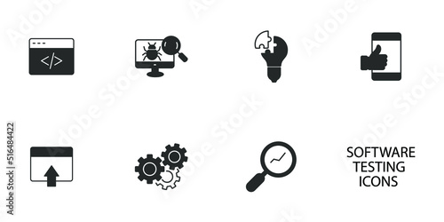 Conceptual business illustration with vector icons and the words software testing icons set . Conceptual business illustration with vector icons and the words software testing pack symbol vector eleme