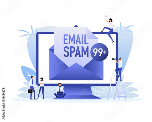 Email spam in laptop with people. Vector illustration