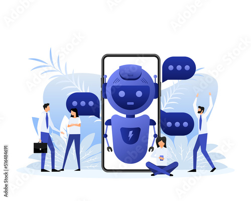 Chatbot icon concept, chat bot or chatterbot. Flat style characters. Vector illustration.
