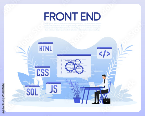 Front end. Software development. Programming code. Vector illustration.