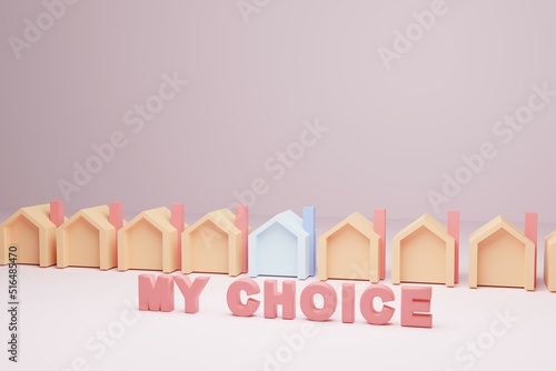 home buying, house rental selection, best house i choose, best housing, 3d illustration, modern color, minimalist design. © Birch Photography