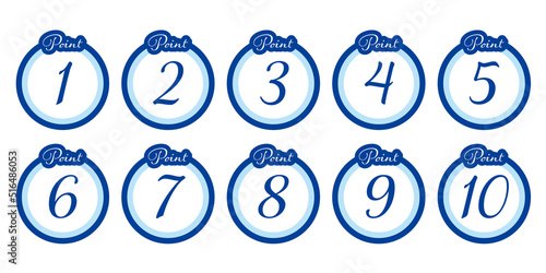 1〜10までの数字アイコンセット　ポイント（ブルー系）