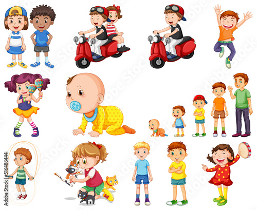 Happy children in different actions