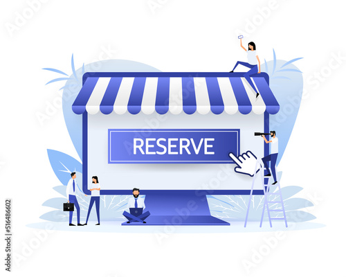 Flat button with blue reserved button. Flat line vector illustration. Online store. Vector icon