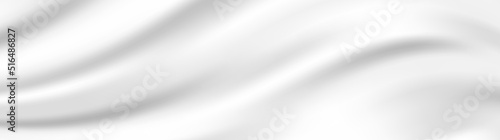 Abstract smooth elegant white fabric silk or satin luxury cloth texture, flowing satin waves. White gray satin texture that is white silver fabric silk panorama background. Vector illustration EPS10.