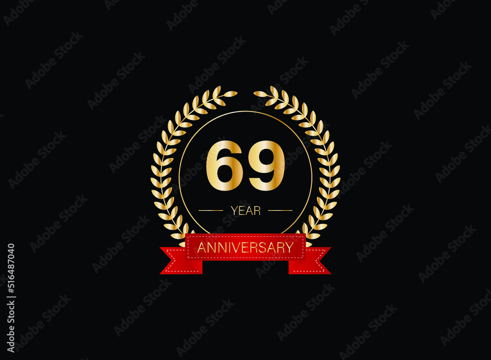 Fototapeta premium 69th anniversary celebration with gold glitter color and white background. Vector design for celebrations, invitation cards and greeting cards. eps 10.