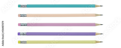 Group pastel color pencils isolated on white background with clipping path.