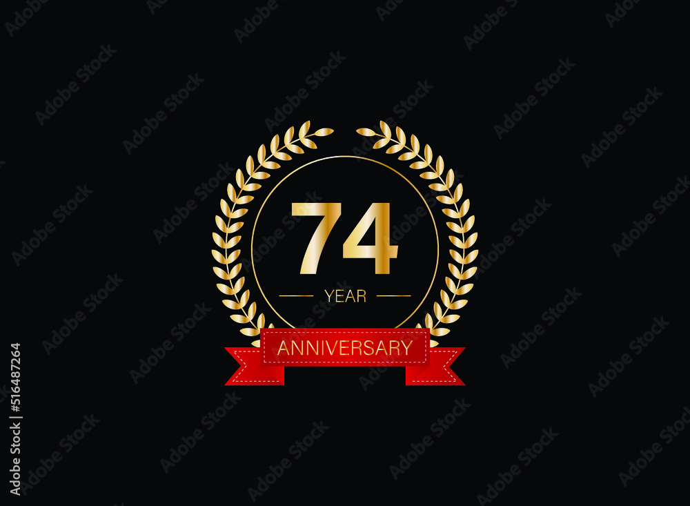 Fototapeta premium 74th anniversary celebration with gold glitter color and white background. Vector design for celebrations, invitation cards and greeting cards. eps 10.