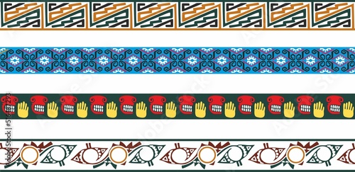 Vector set of colored Native American national borders. frames in the style of the Aztecs, Mayans, Incas.