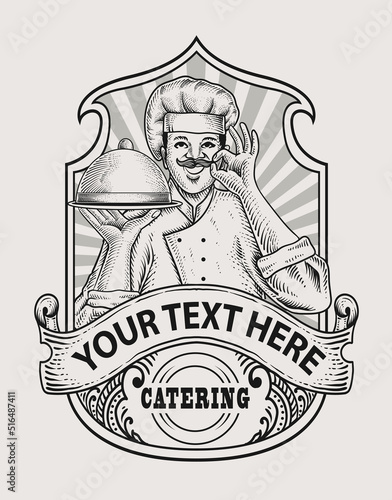 Illustration chef catering vintage logo
