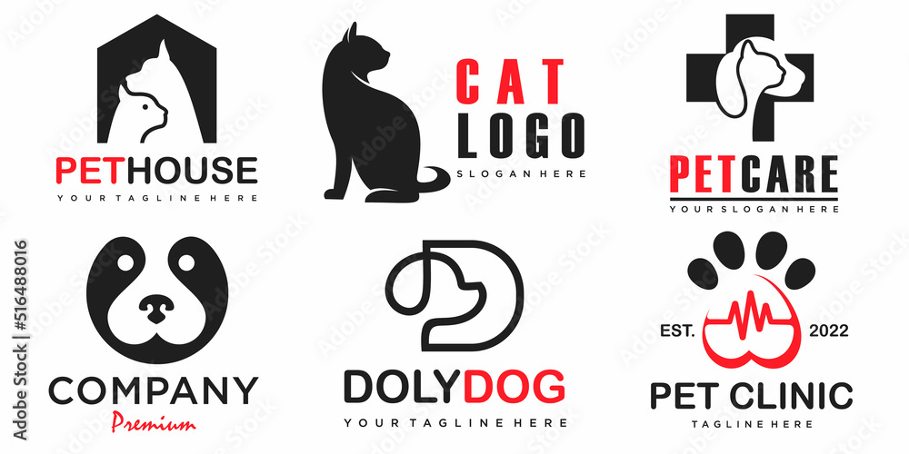 Pet style icon set logo design set for pet shop, hotel, veterinarian . Pet style icon set logo design set for pet shop, hotel, veterinarian .