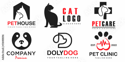 Pet style icon set logo design set for pet shop, hotel, veterinarian .