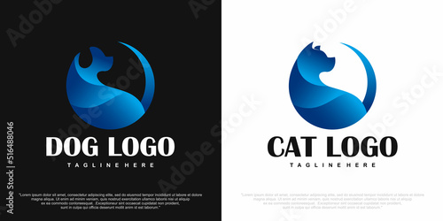 pet shop dog and cat logo icon set vector template