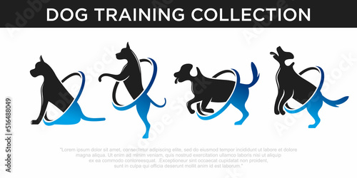 set of dog logo for dog training, with a dog making a jump