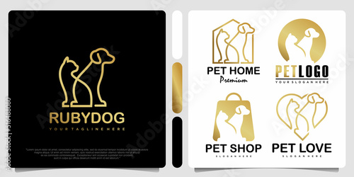 dog and cat pet icon set logo symbol design illustration