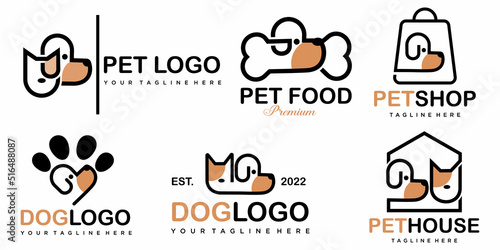 pets Logo dog and cat design vector template Linear style.icon set for pet shop, hotel,veterinarian.