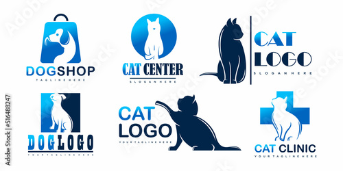 Dog And Cat Care Symbol icon set Logo design. Vector Illustration